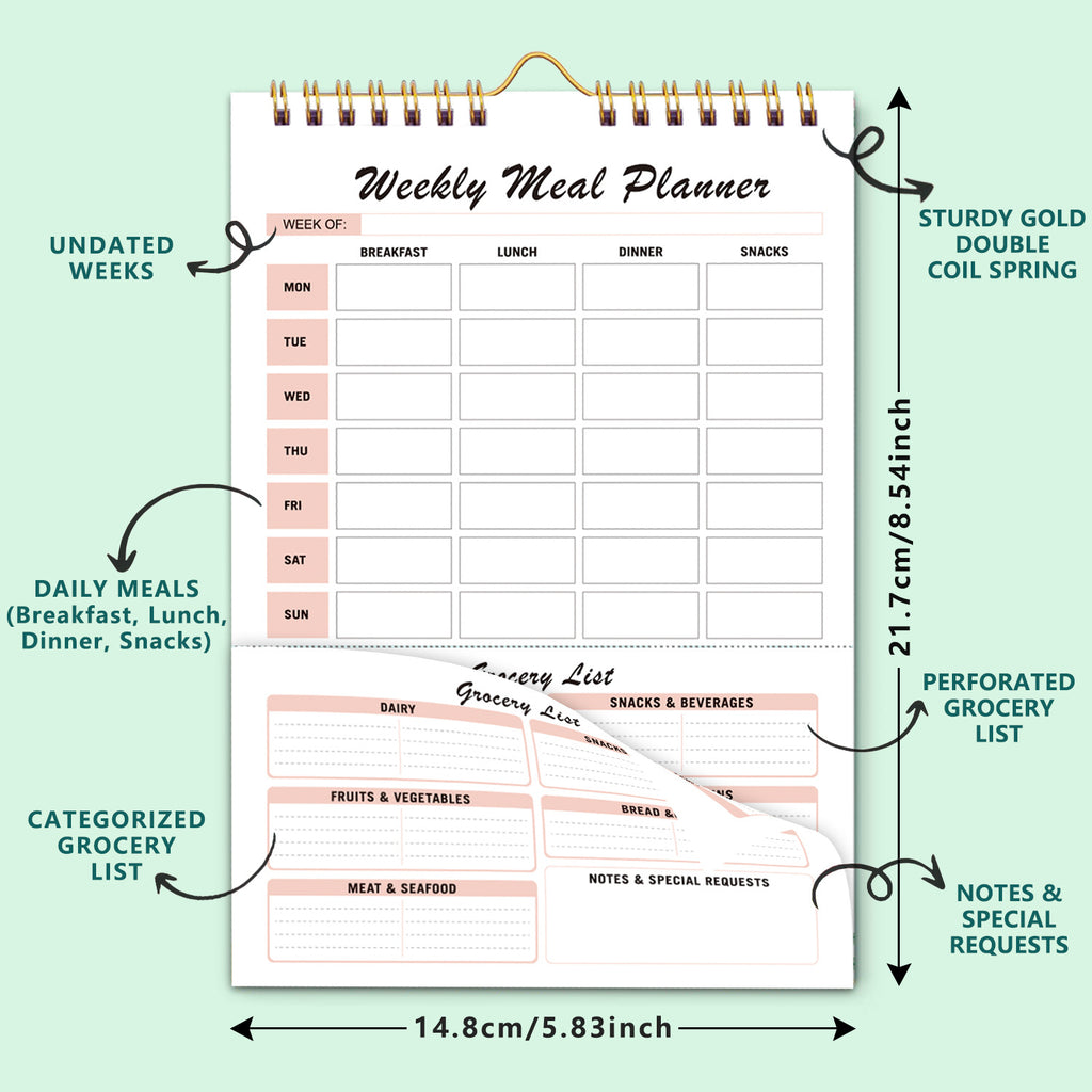 Tear‑Off Horizontal Meal Planner Pad