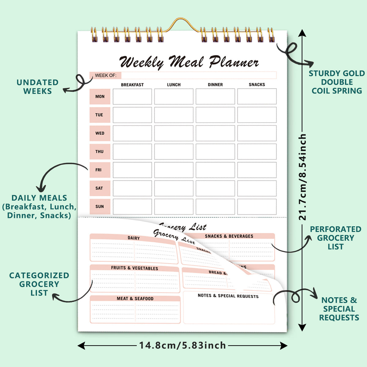 Tear‑Off Horizontal Meal Planner Pad