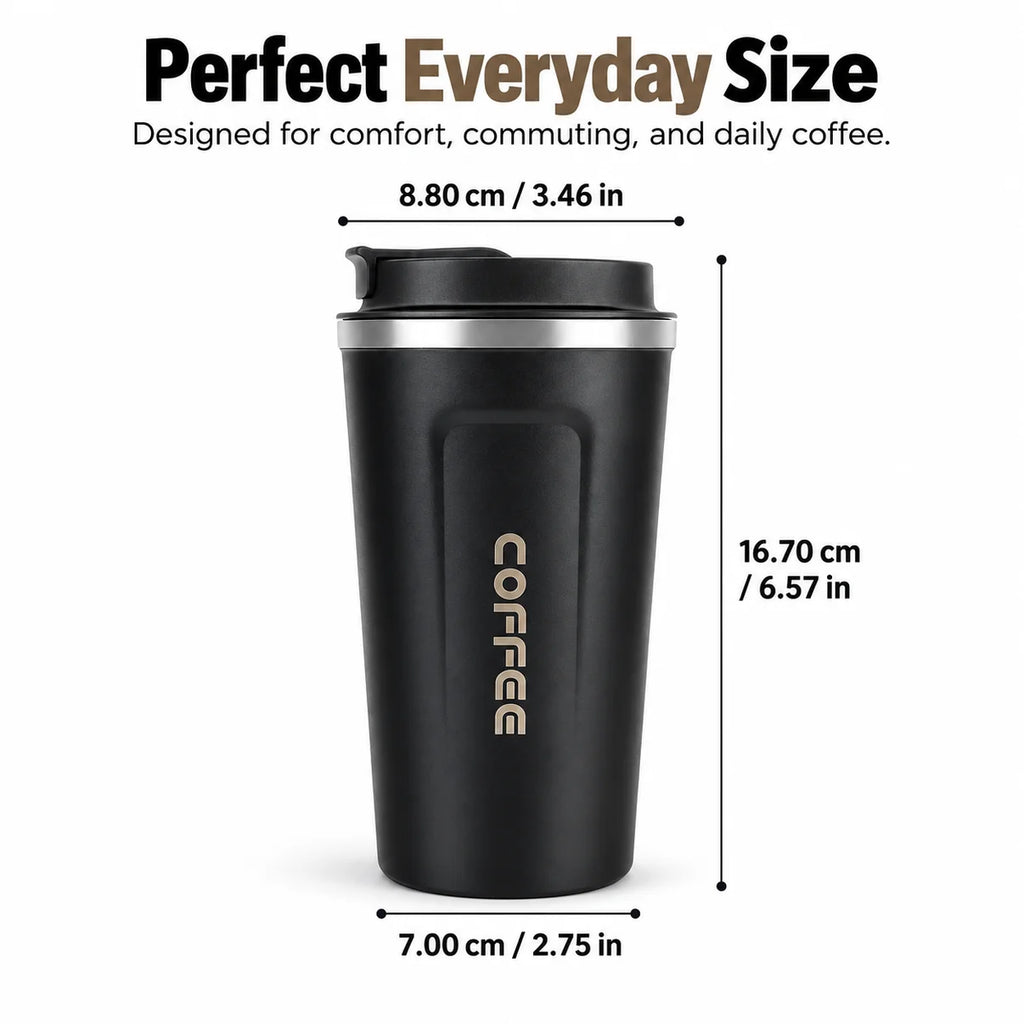 Digital Display Insulated Travel Coffee Tumbler 510ml, Reusable On‑the‑Go Beverage Mug