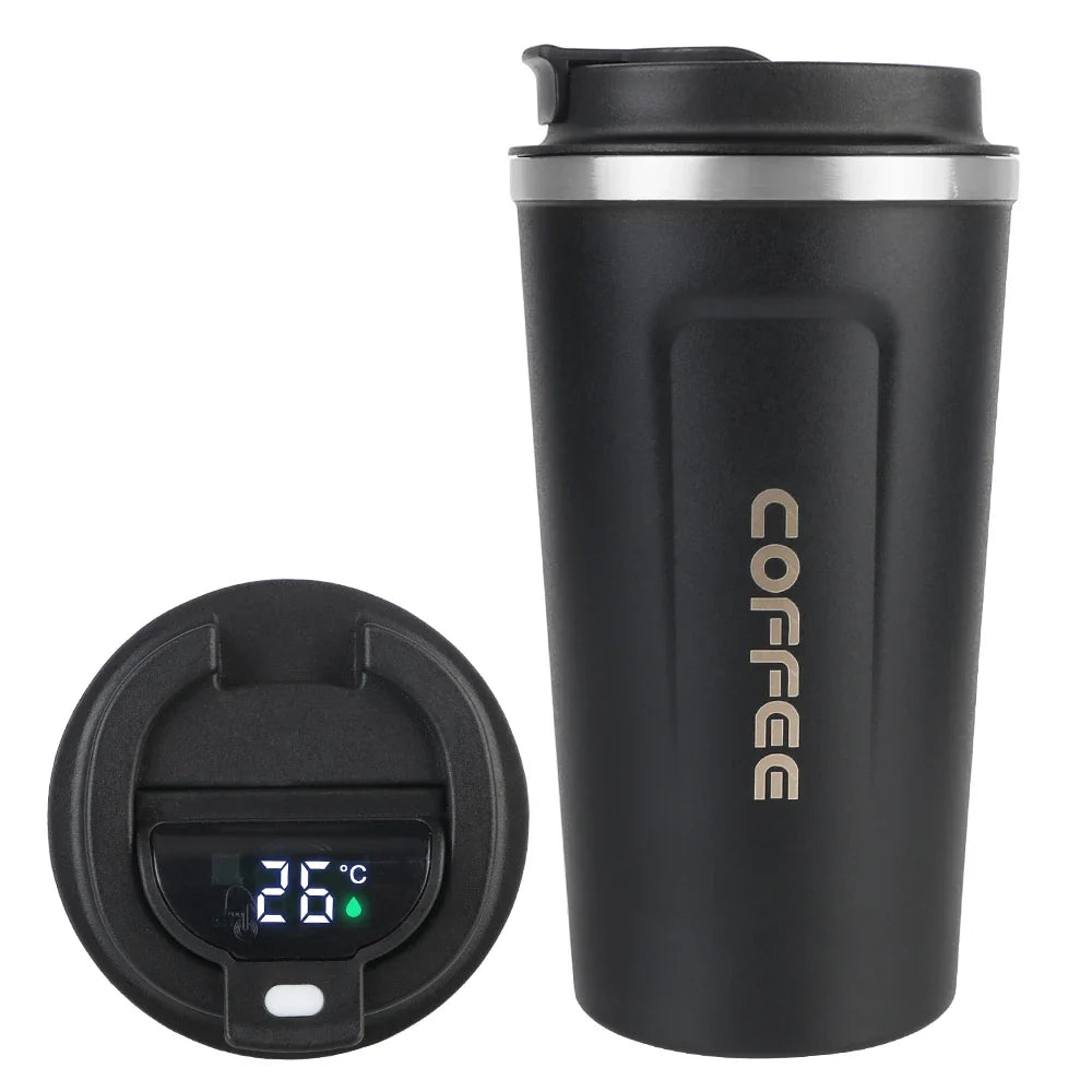 Digital Display Insulated Travel Coffee Tumbler 510ml, Reusable On‑the‑Go Beverage Mug