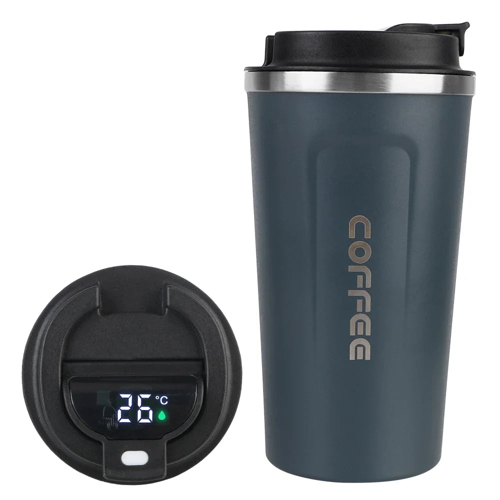 Digital Display Insulated Travel Coffee Tumbler 510ml, Reusable On‑the‑Go Beverage Mug