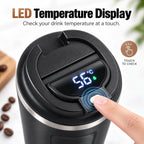 Digital Display Insulated Travel Coffee Tumbler 510ml, Reusable On‑the‑Go Beverage Mug