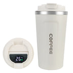 Digital Display Insulated Travel Coffee Tumbler 510ml, Reusable On‑the‑Go Beverage Mug
