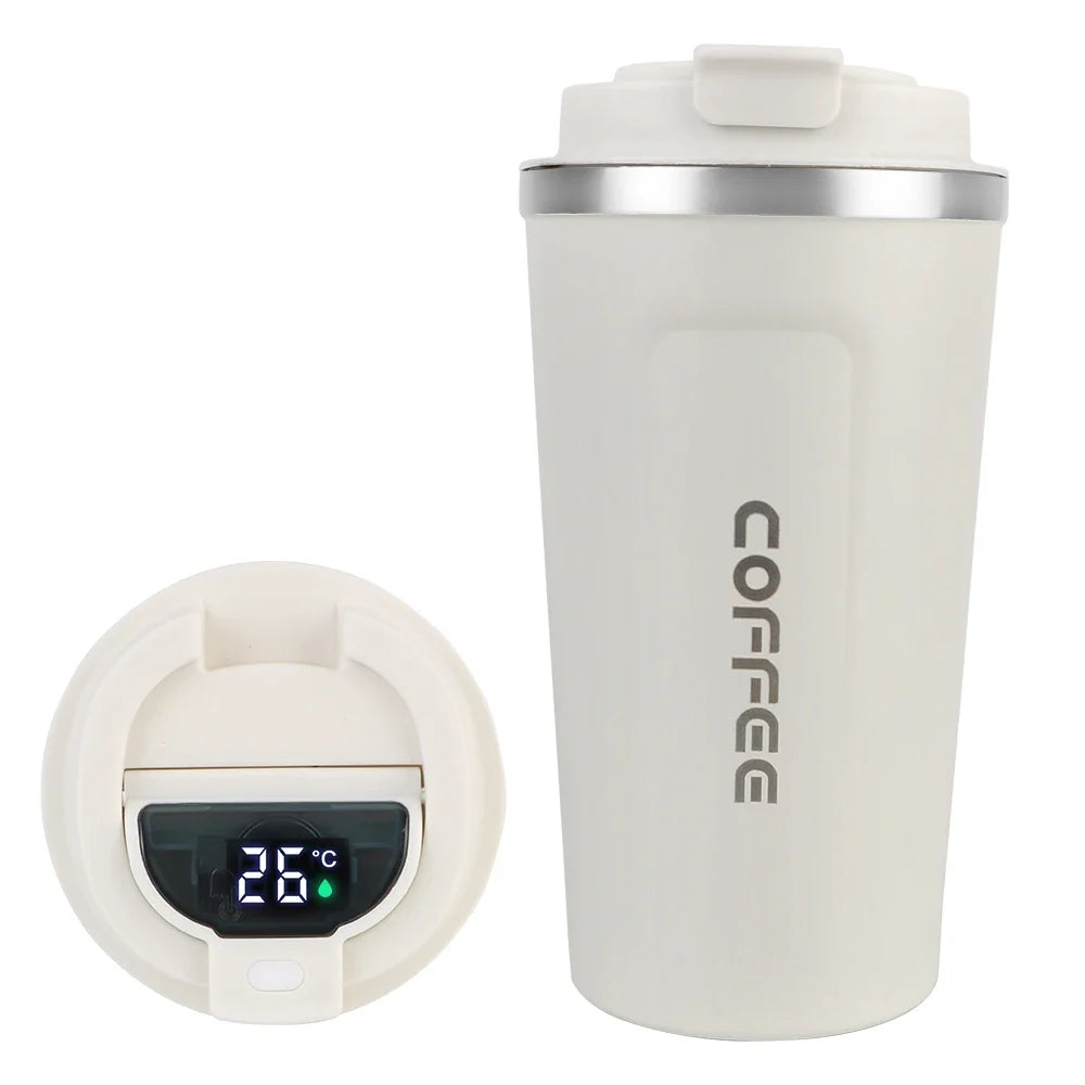 Digital Display Insulated Travel Coffee Tumbler 510ml, Reusable On‑the‑Go Beverage Mug