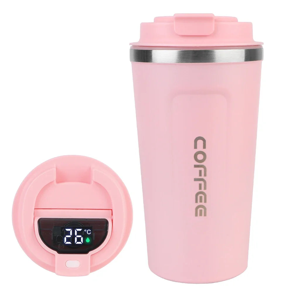 Digital Display Insulated Travel Coffee Tumbler 510ml, Reusable On‑the‑Go Beverage Mug