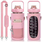 2L Motivational Water Bottle with Time Marker & Sleeve