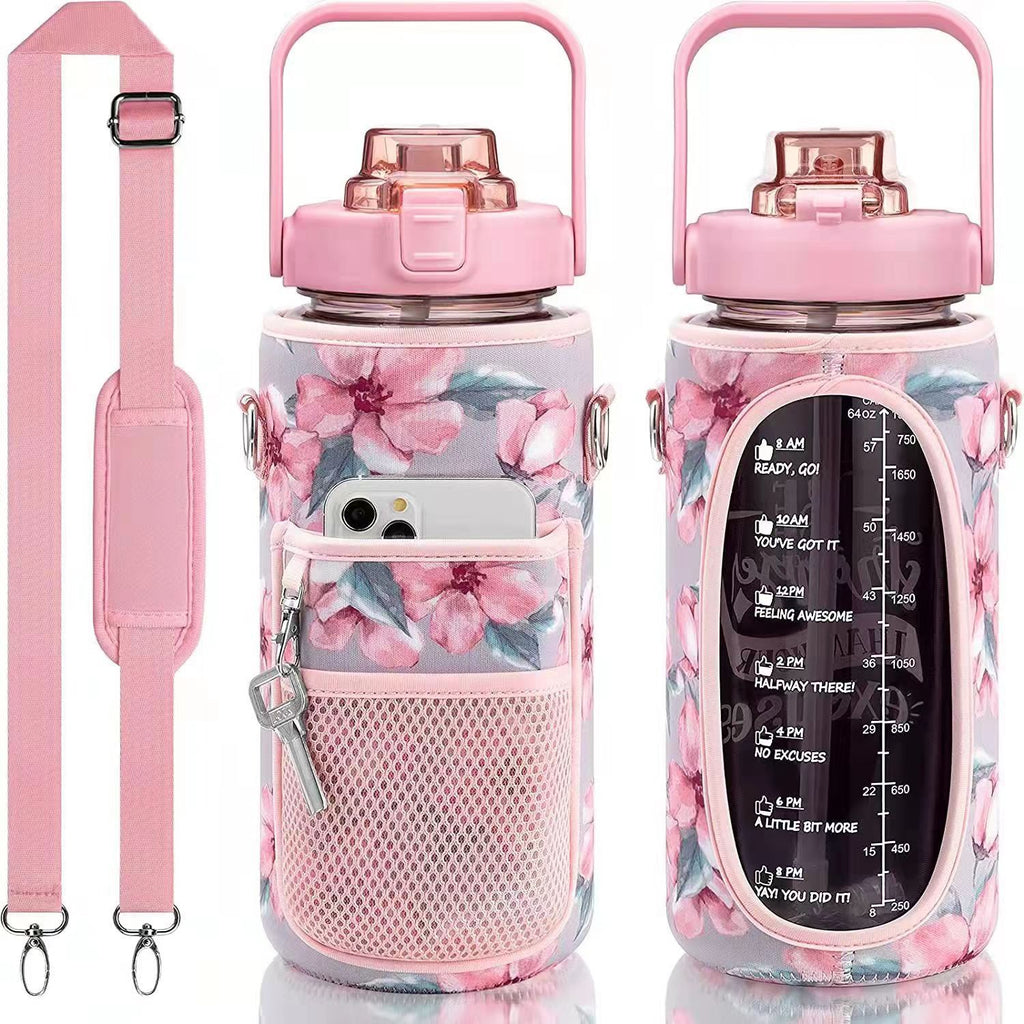 2L Motivational Water Bottle with Time Marker & Sleeve