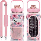 2L Motivational Water Bottle with Time Marker & Sleeve