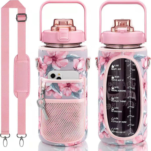 2L Motivational Water Bottle with Time Marker & Sleeve