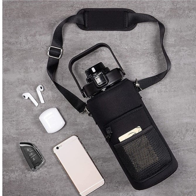 2L Motivational Water Bottle with Time Marker & Sleeve