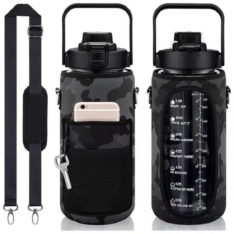 2L Motivational Water Bottle with Time Marker & Sleeve