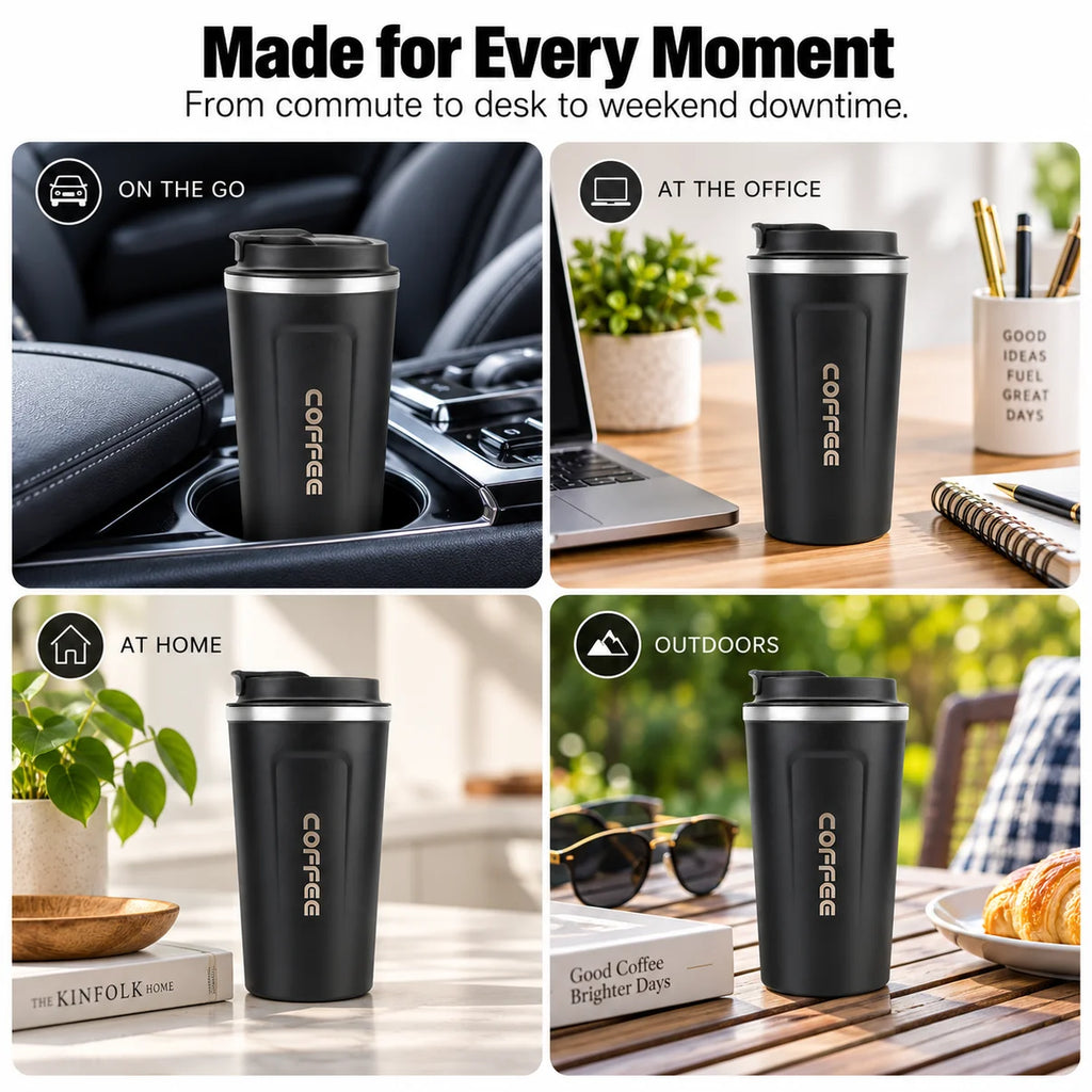 Digital Display Insulated Travel Coffee Tumbler 510ml, Reusable On‑the‑Go Beverage Mug