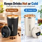 Digital Display Insulated Travel Coffee Tumbler 510ml, Reusable On‑the‑Go Beverage Mug