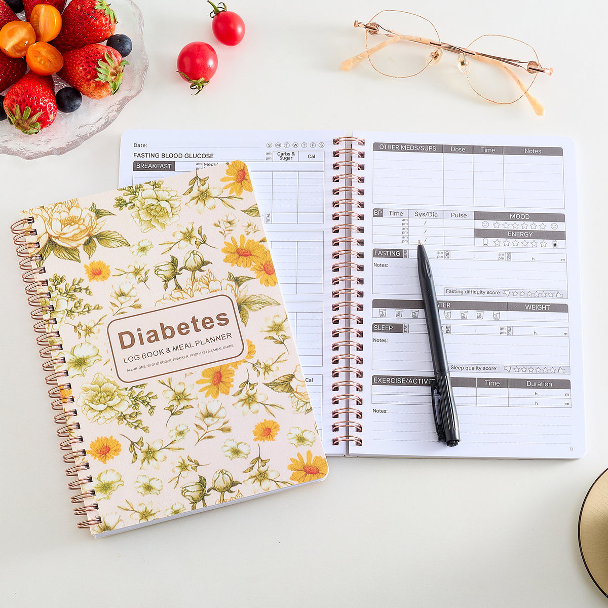 Daily Meal Planner & Food Journal Notebook | Diet, Nutrition, Water & Lifestyle Tracking Spiral Logbook