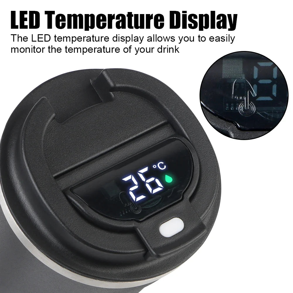 Digital Display Insulated Travel Coffee Tumbler 510ml, Reusable On‑the‑Go Beverage Mug
