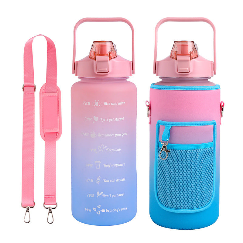 2L Motivational Water Bottle with Time Marker & Sleeve